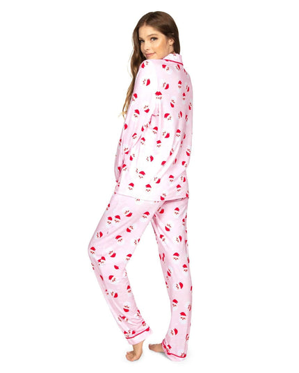 Women's Pink Santa Lapel Pajama Set