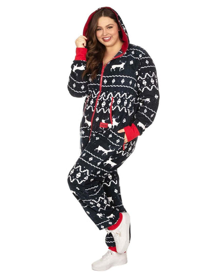 Women's Blue Reindeer Plus Size Jumpsuit