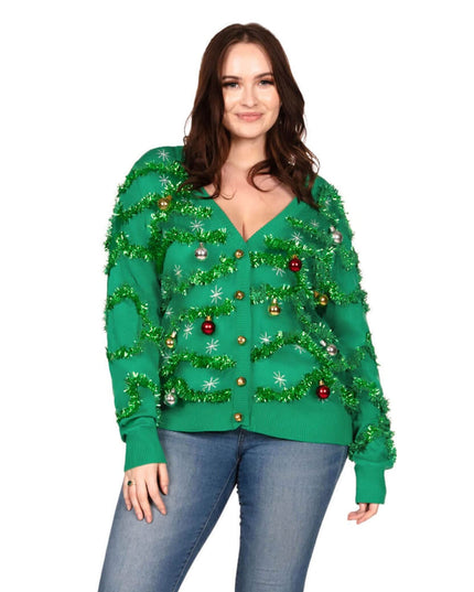Women's Gaudy Garland Plus Size Ugly Christmas Cardigan Sweater