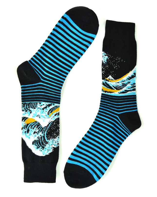 Artistic Striped Hokusai Socks