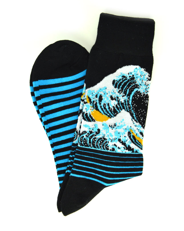 Striped Hokusai Socks - Fun and Artistic